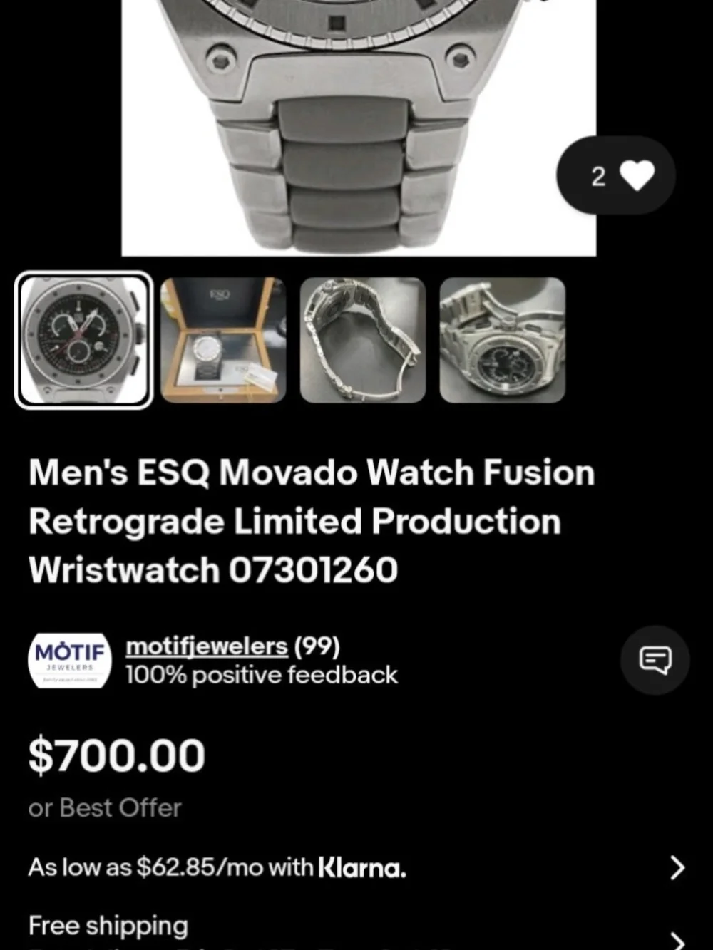 ESQ BY MOVADO CHRONOGRAPH RETROGRADE